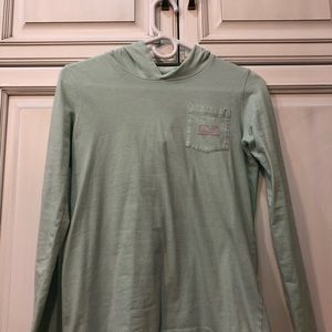 Light Aqua colored long sleeve shirt.